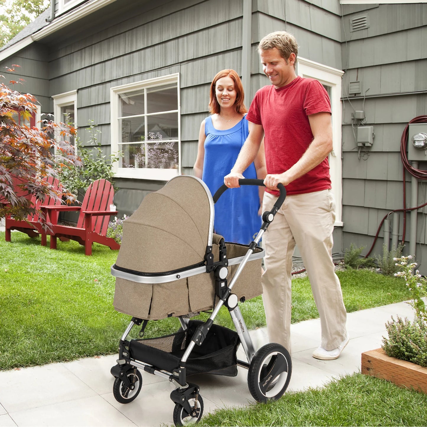 Babyjoy Folding Aluminum Infant Baby Stroller Kids Carriage Pushchair W/ Diaper Bag Khaki