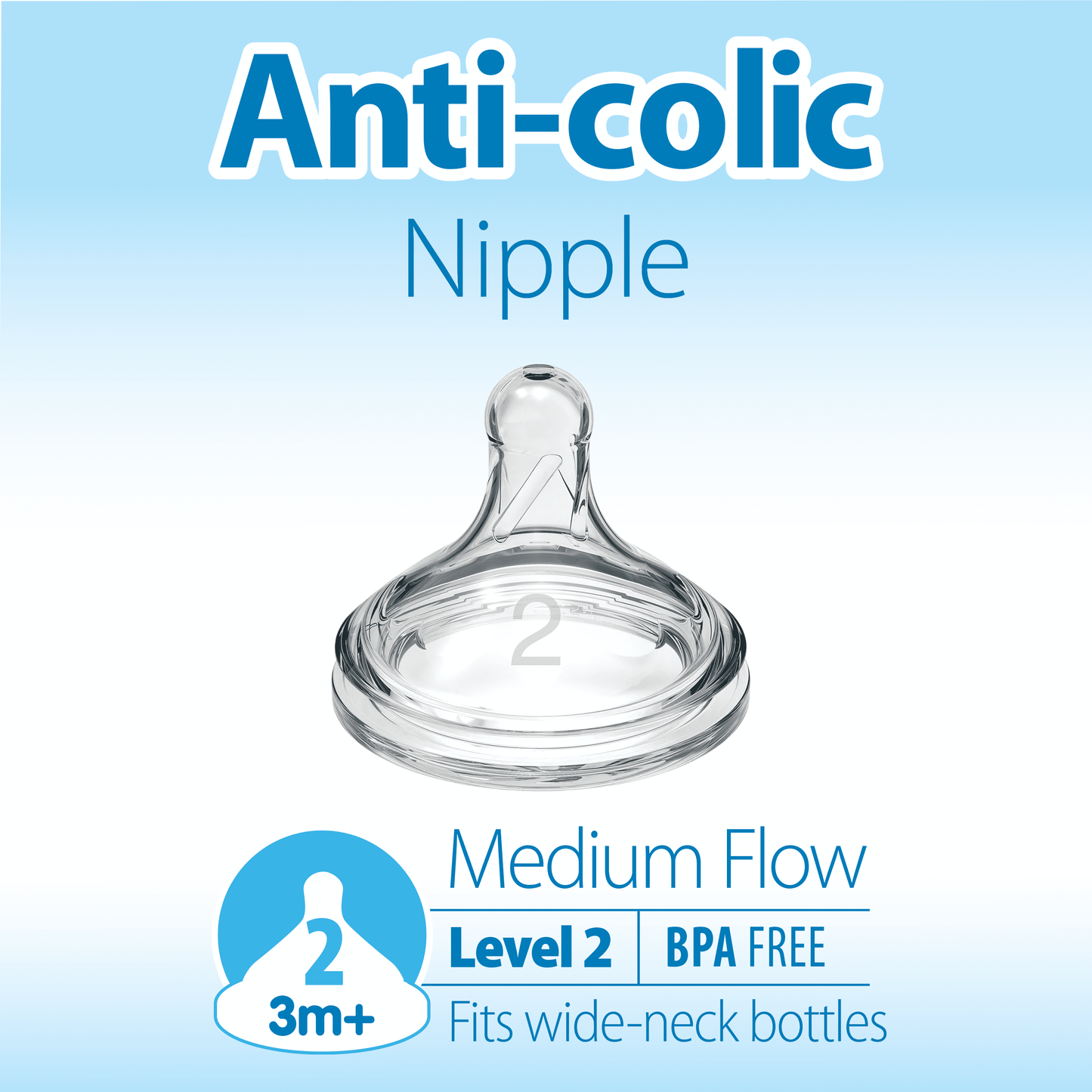 Options+ Wide-Neck Baby Bottle Nipple - Level 2, Medium Flow - 6-Pack - 3M+