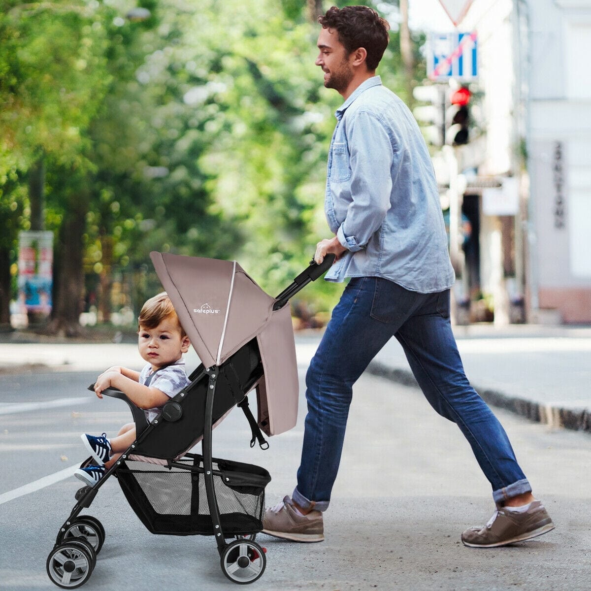 Foldable Lightweight Baby Stroller Kids Travel Pushchair 5-Point Safety System Coffee