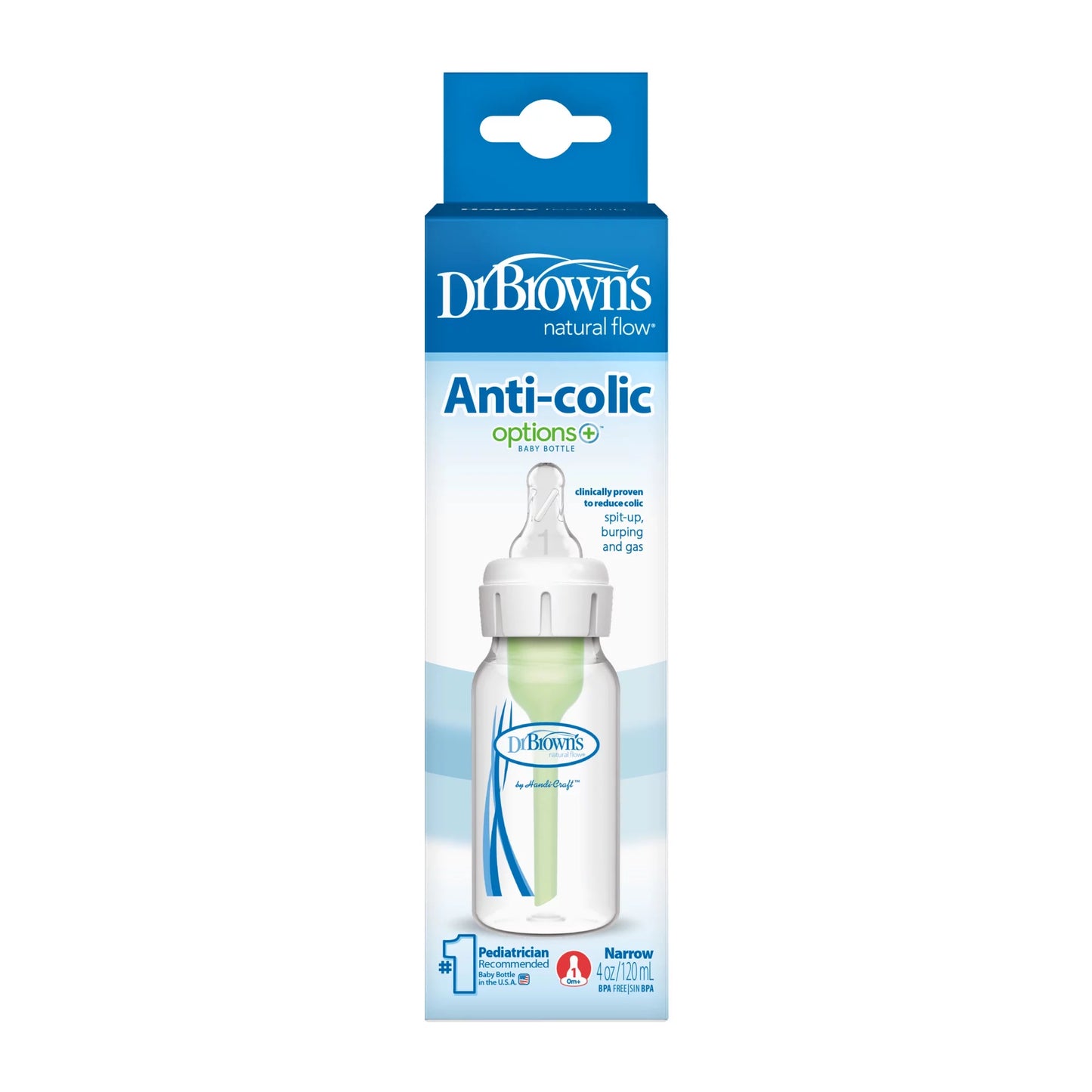 Natural Flow Anti-Colic Options+ Narrow Baby Bottle, 4Oz/120Ml, with Level 1 Slow Flow Nipple, 1-Pack, 0M+