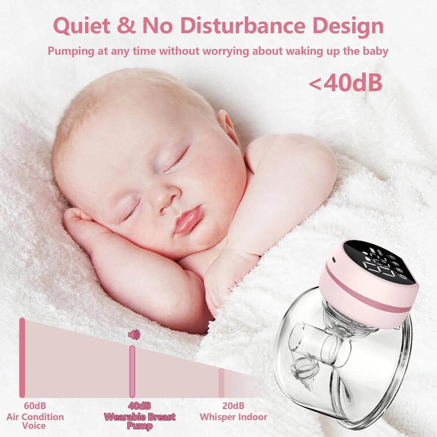 Electric Breast Pump, Wearable Breast Pump, Hands-Free Breast Pumps with 3 Modes, 9 Levels, Pink