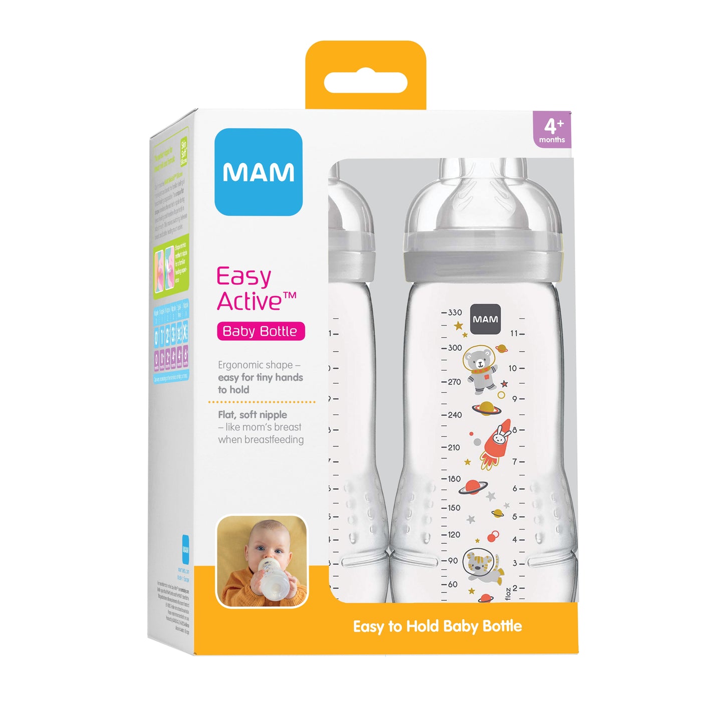 Easy Active Bottle 11 Oz (2-Count), Fast Flow Bottles, 4+ Month, Unisex, Gray Unisex 2 Count (Pack of 1)