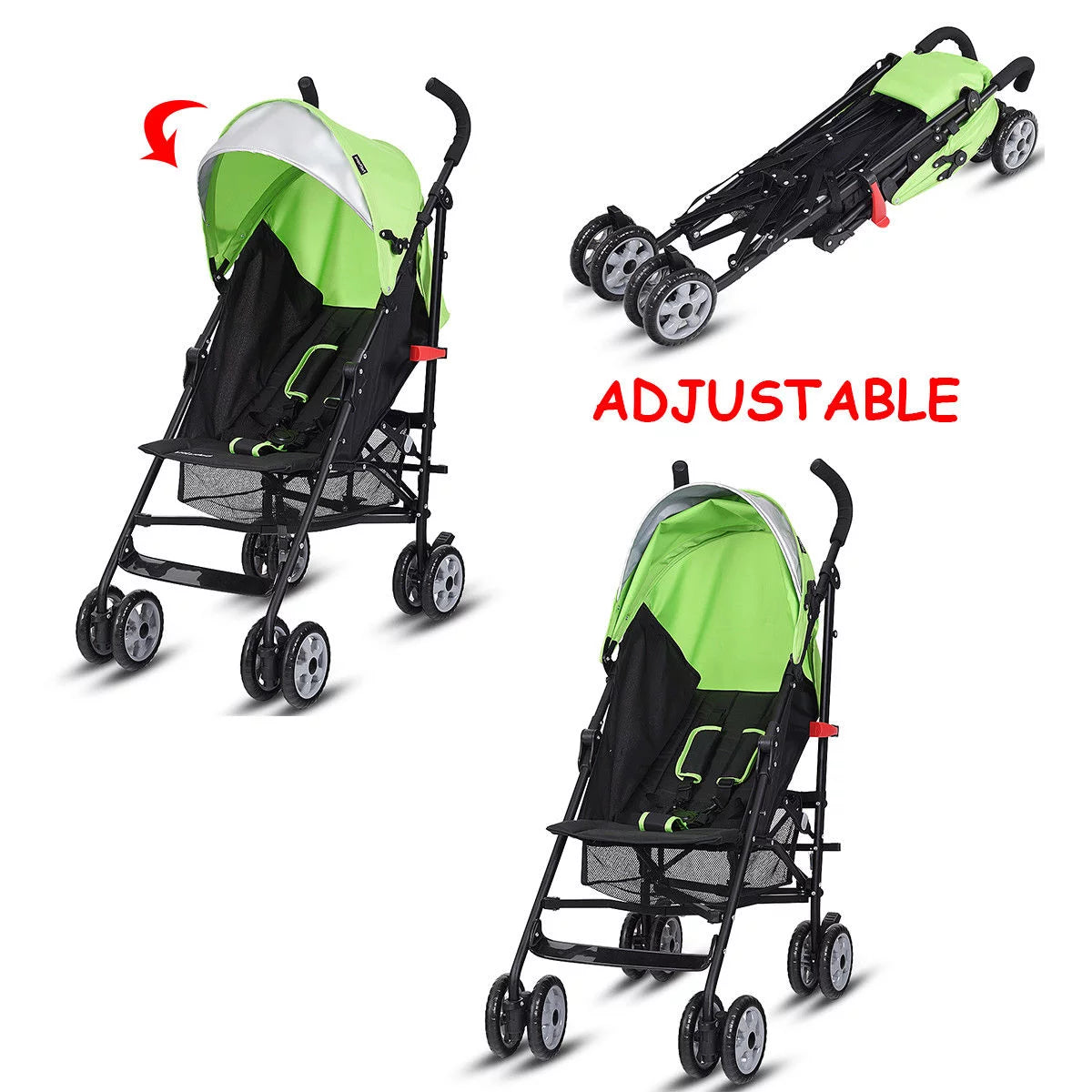 Folding Lightweight Baby Toddler Umbrella Travel Stroller with Storage Basket Green