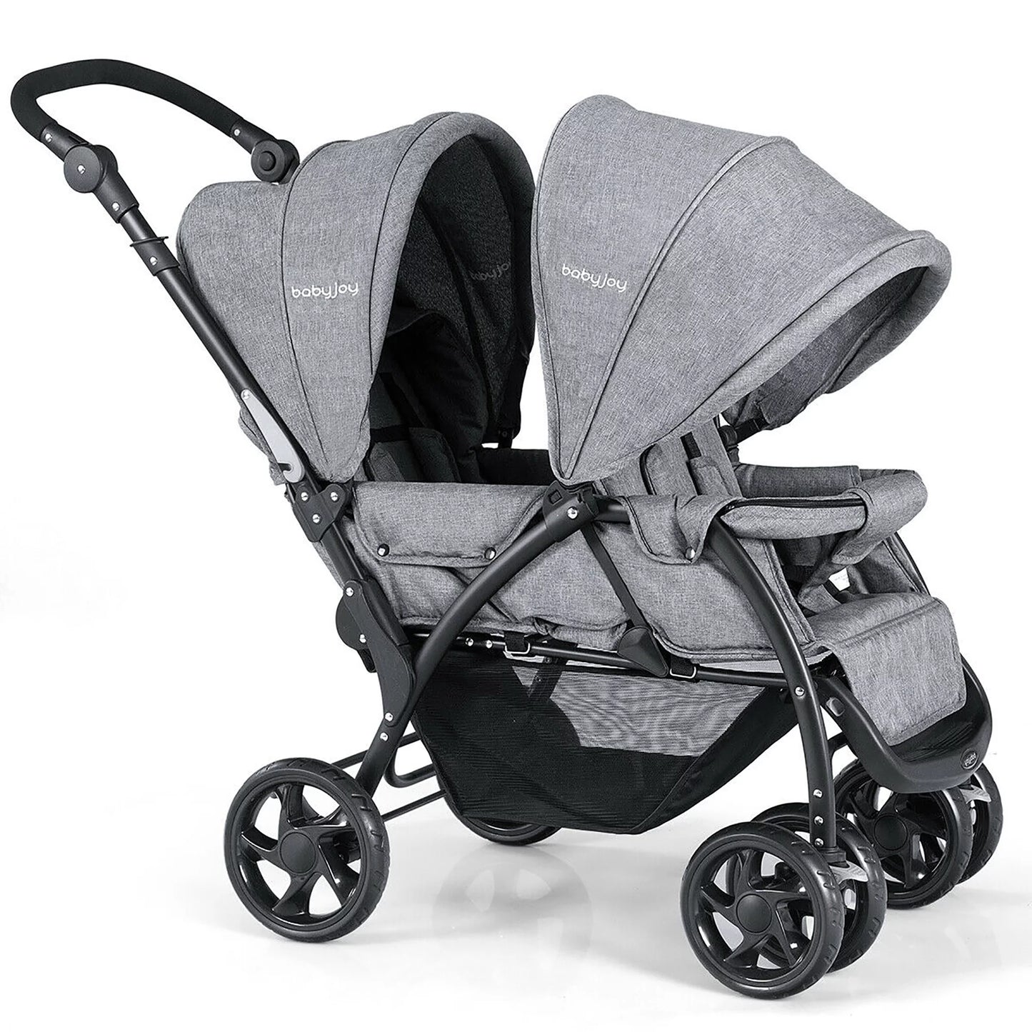 Babyjoy Double Stroller Foldable Baby Twin Lightweight Travel Stroller Infant Pushchair Grey
