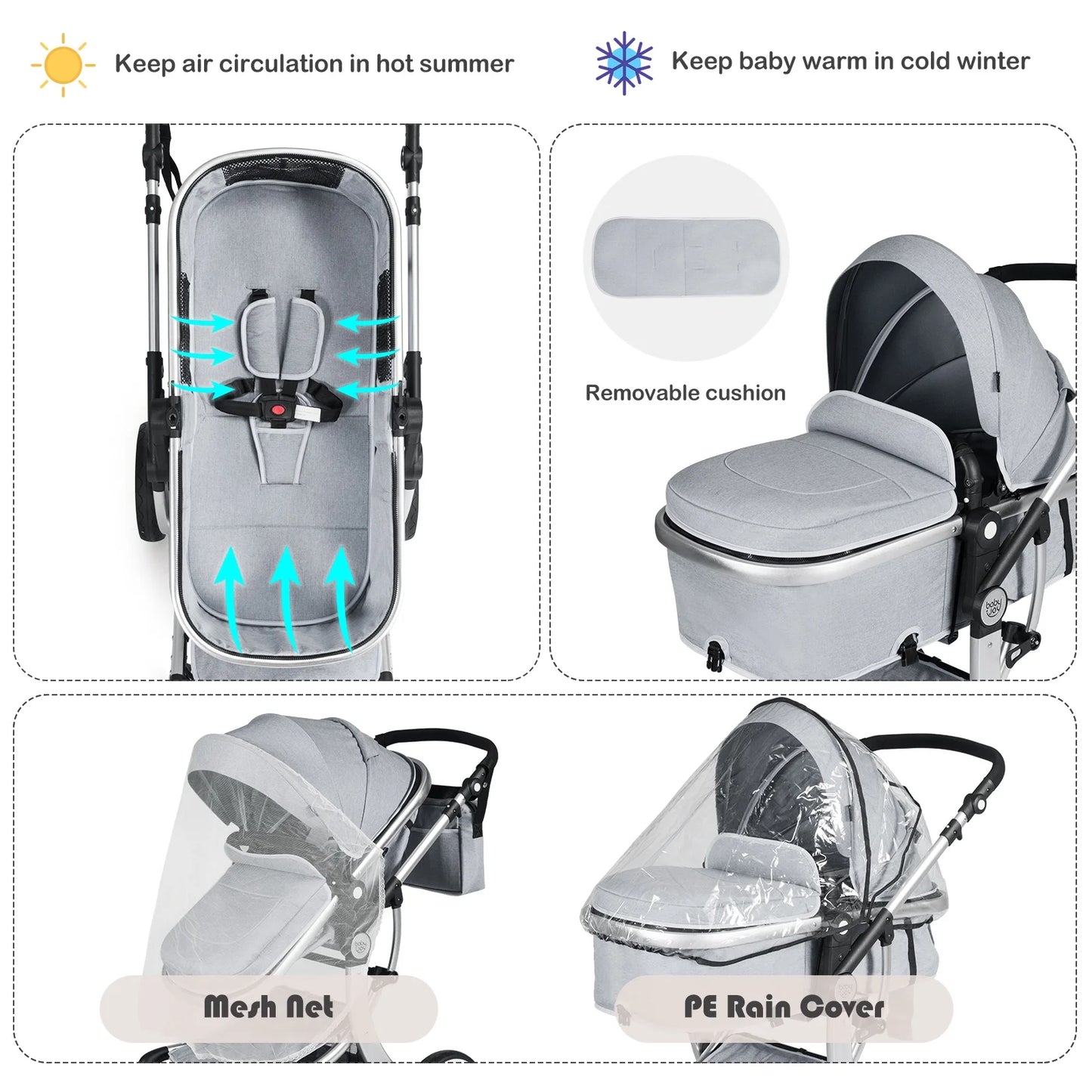Babyjoy High Landscape Stroller 2-In-1 (Grey)