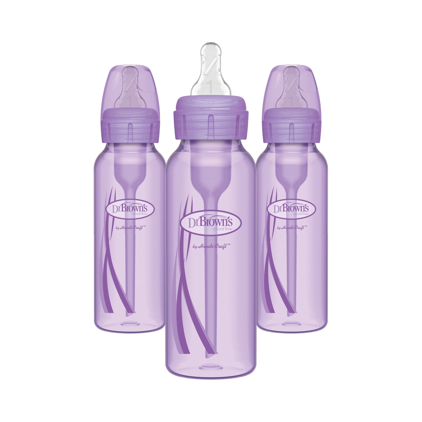 Natural Flow Anti-Colic Options+ Narrow Baby Bottle, 8 Oz/250 Ml, with Level 1 Slow Flow Nipple, Purple, 0M+, 3 Pack