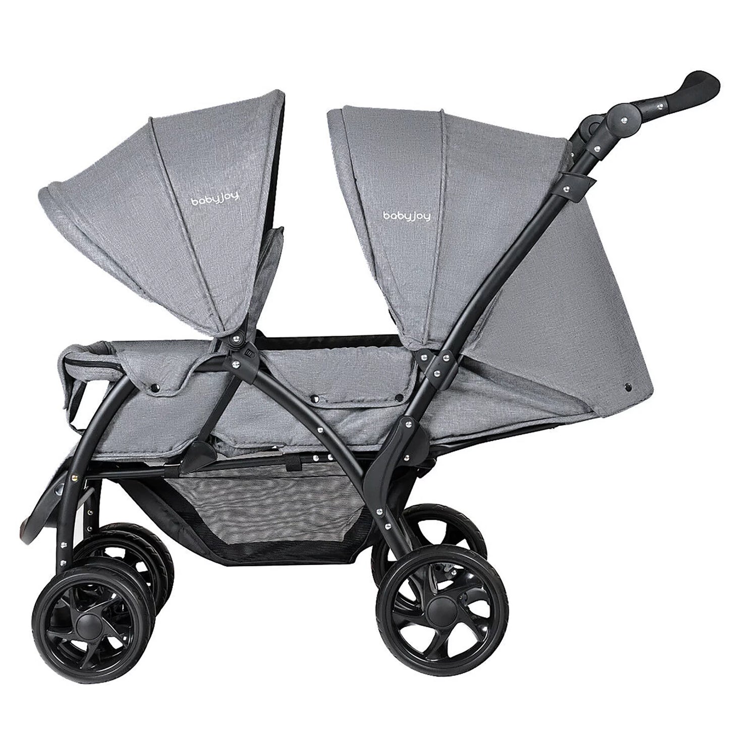 Babyjoy Double Stroller Foldable Baby Twin Lightweight Travel Stroller Infant Pushchair Grey