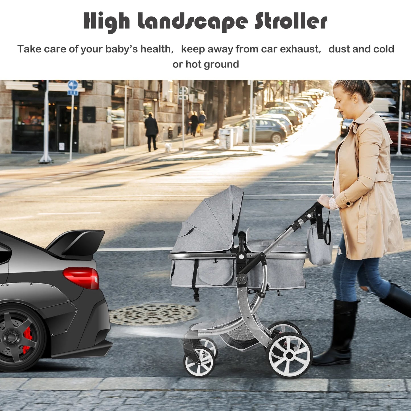 Babyjoy High Landscape Stroller 2-In-1 (Grey)