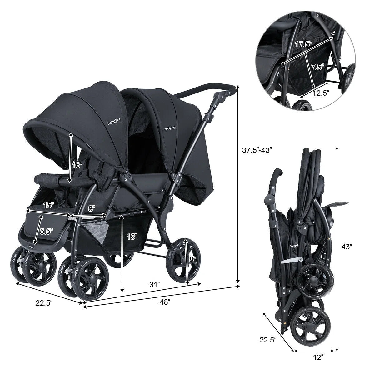 Infans Foldable Double Baby Stroller