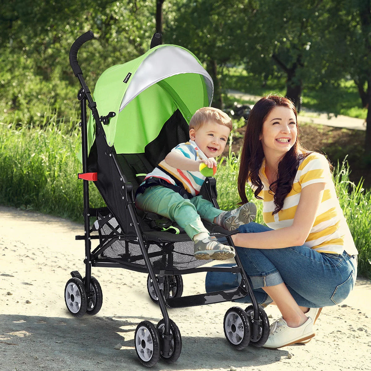 Folding Lightweight Baby Toddler Umbrella Travel Stroller with Storage Basket Green