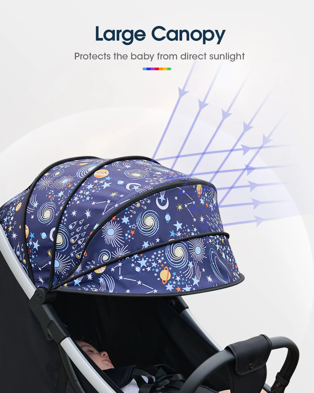 Lightweight Baby Stroller, Foldable and Compact Stroller for Baby and Toddler, Aluminum Frame Travel Stroller with Extend Canopy and Rubber Wheels