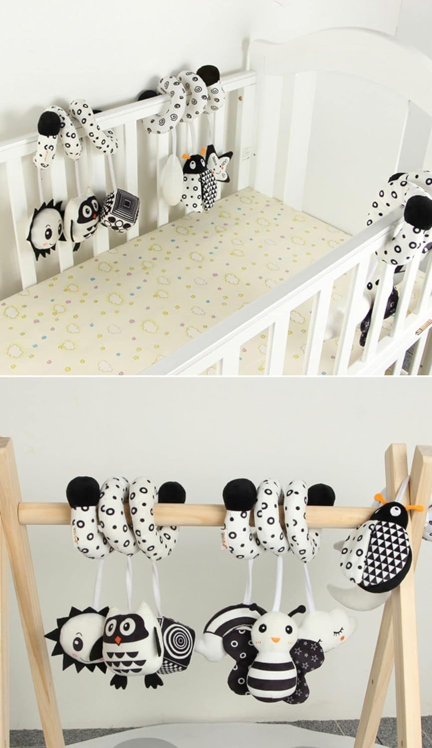 Crib Decorations Toy, Baby Crib Toy Hanging Decorations Plush Toys for Crib Bed Stroller Spiral Plush Toys Car Seat Travel Toy for Infant 0-6 Months, Bee