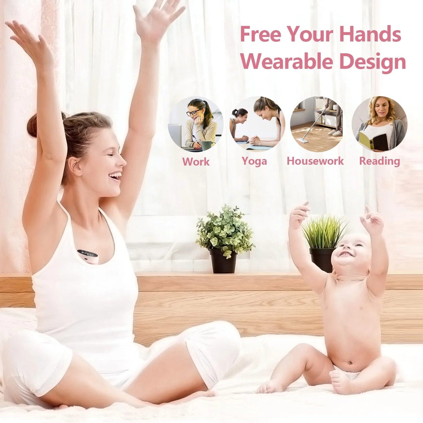 Electric Breast Pump, Wearable Breast Pump, Hands-Free Breast Pumps with 3 Modes, 9 Levels, Pink