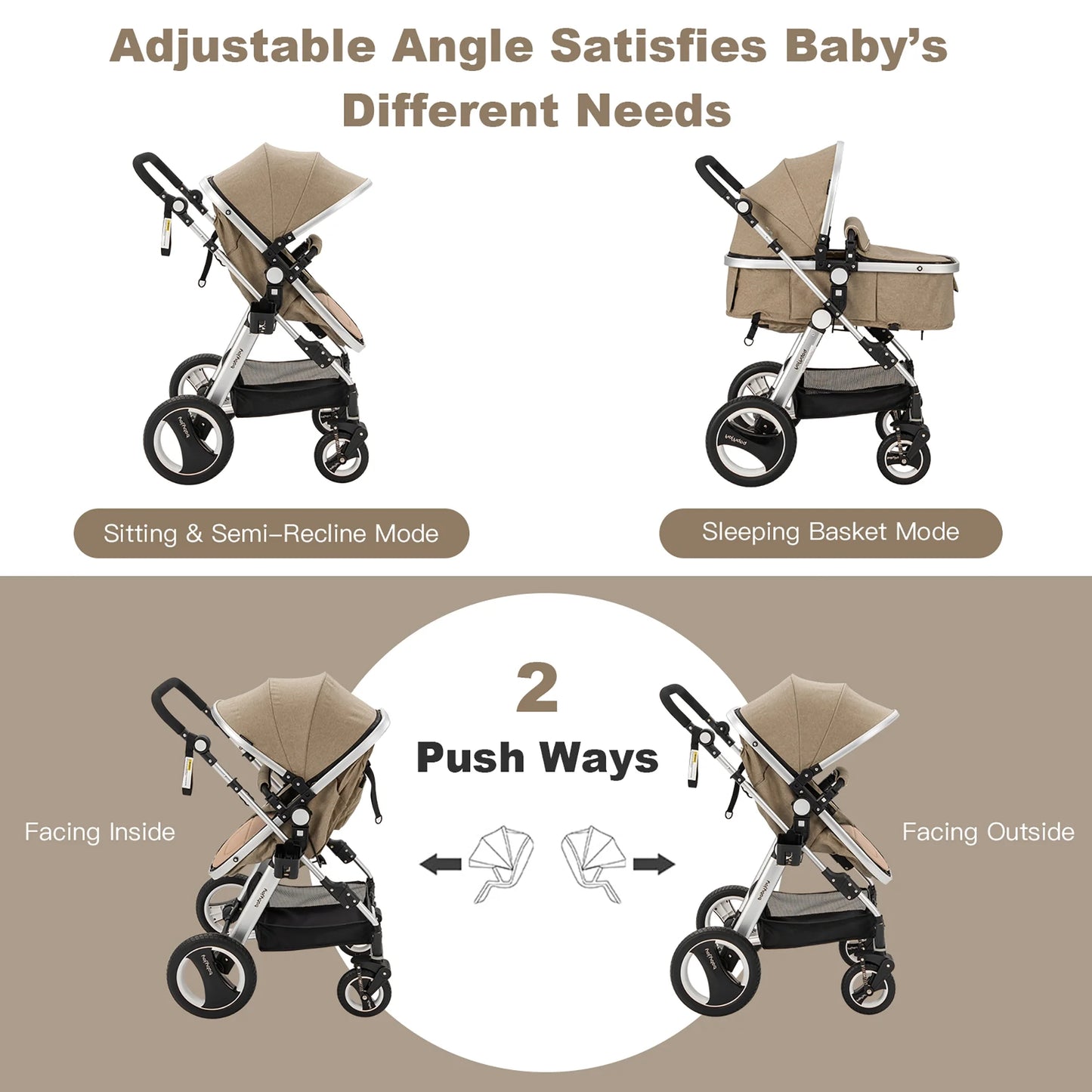 Babyjoy Folding Aluminum Infant Baby Stroller Kids Carriage Pushchair W/ Diaper Bag Khaki