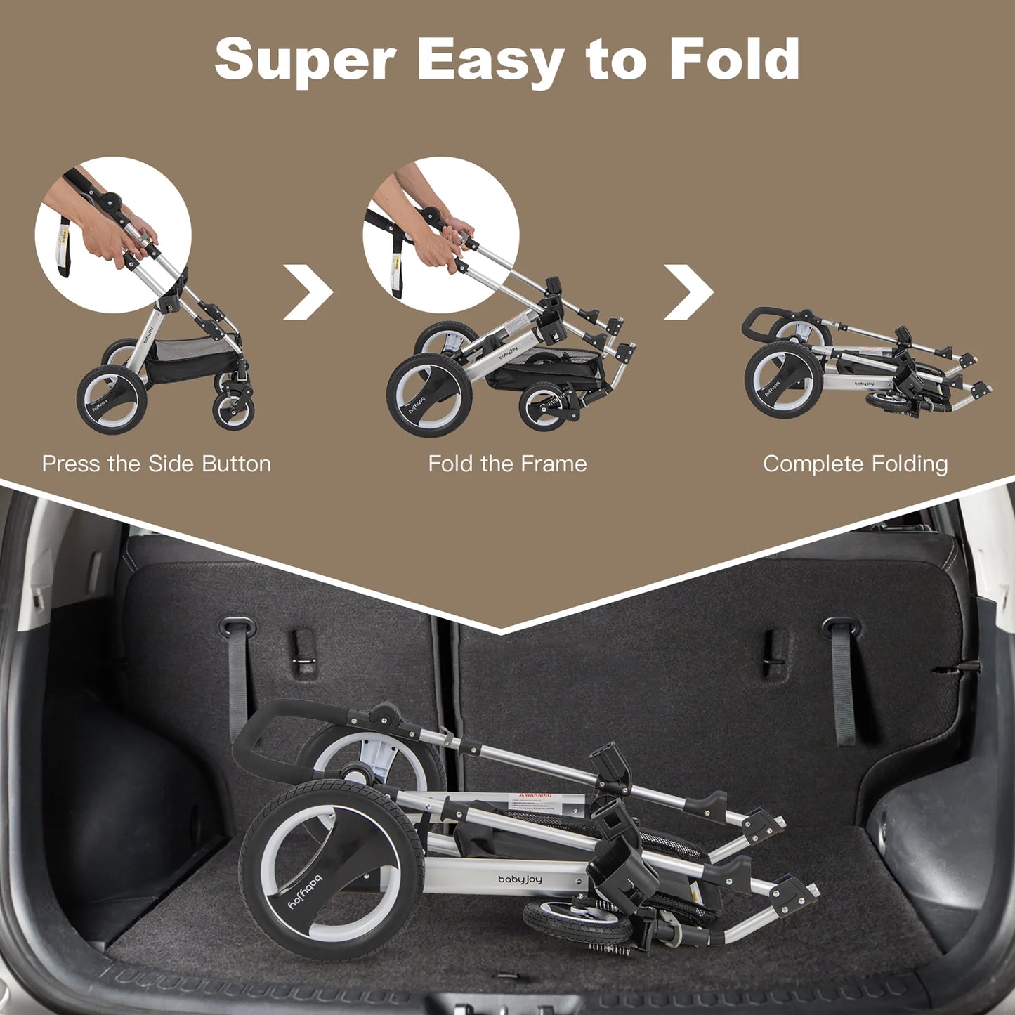 Babyjoy Folding Aluminum Infant Baby Stroller Kids Carriage Pushchair W/ Diaper Bag Khaki