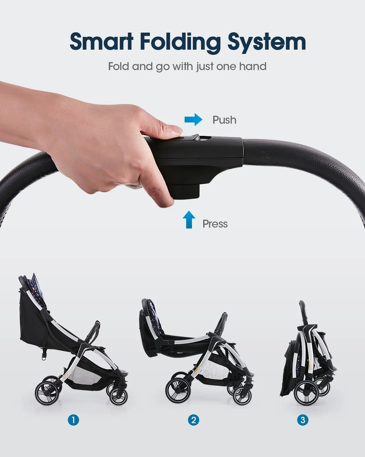Lightweight Baby Stroller, Foldable and Compact Stroller for Baby and Toddler, Aluminum Frame Travel Stroller with Extend Canopy and Rubber Wheels