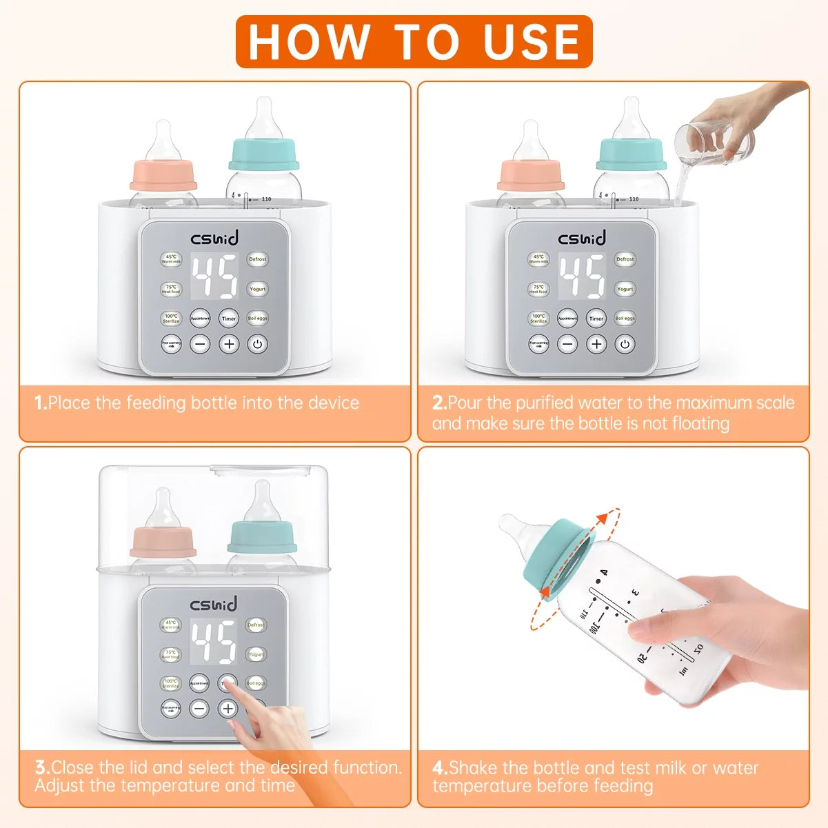 Baby Bottle Warmer, 9-In-1 Fast Food Heater & Defrost, Double Bottle Warmer with Appointment &Timer, 24H Accurate Temperature Control for Breastmilk & Formula Bpa-Free/Lcd Display
