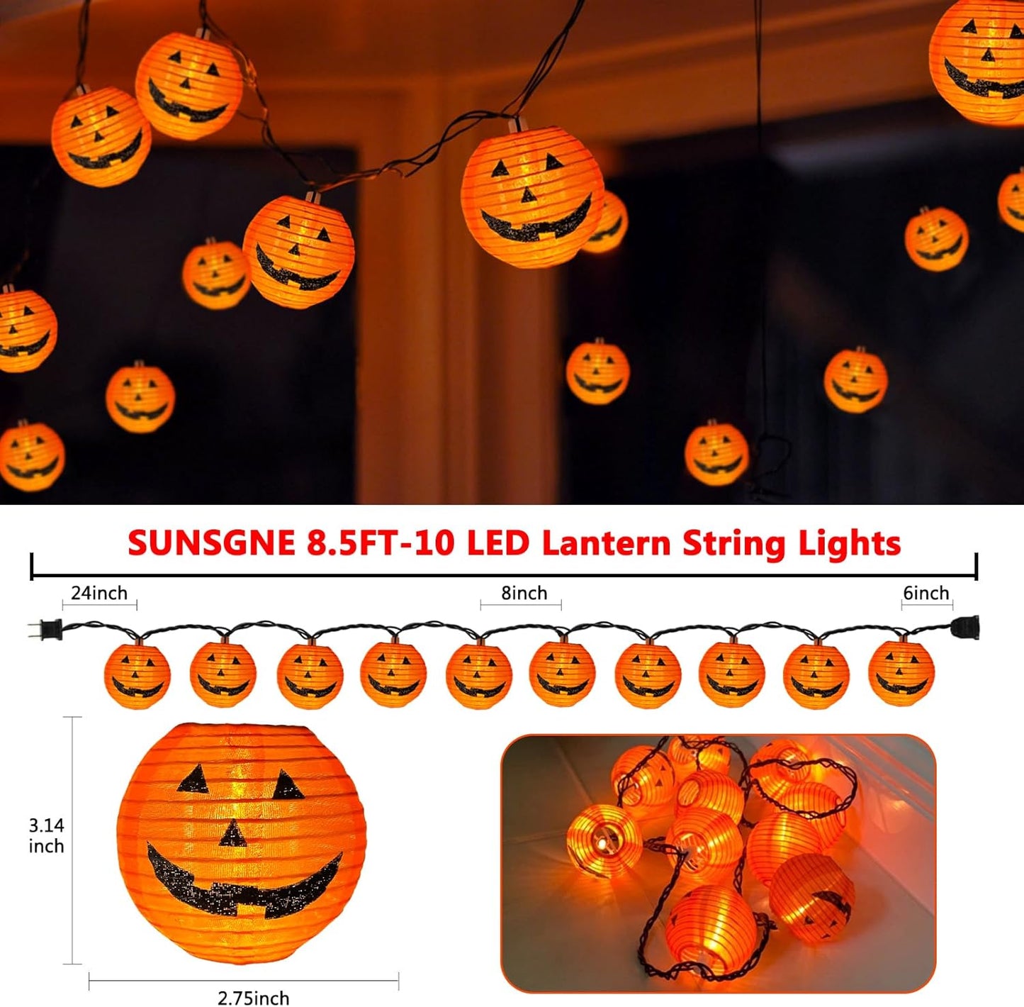 Halloween Pumpkin Lantern String Lights 8.5Ft 