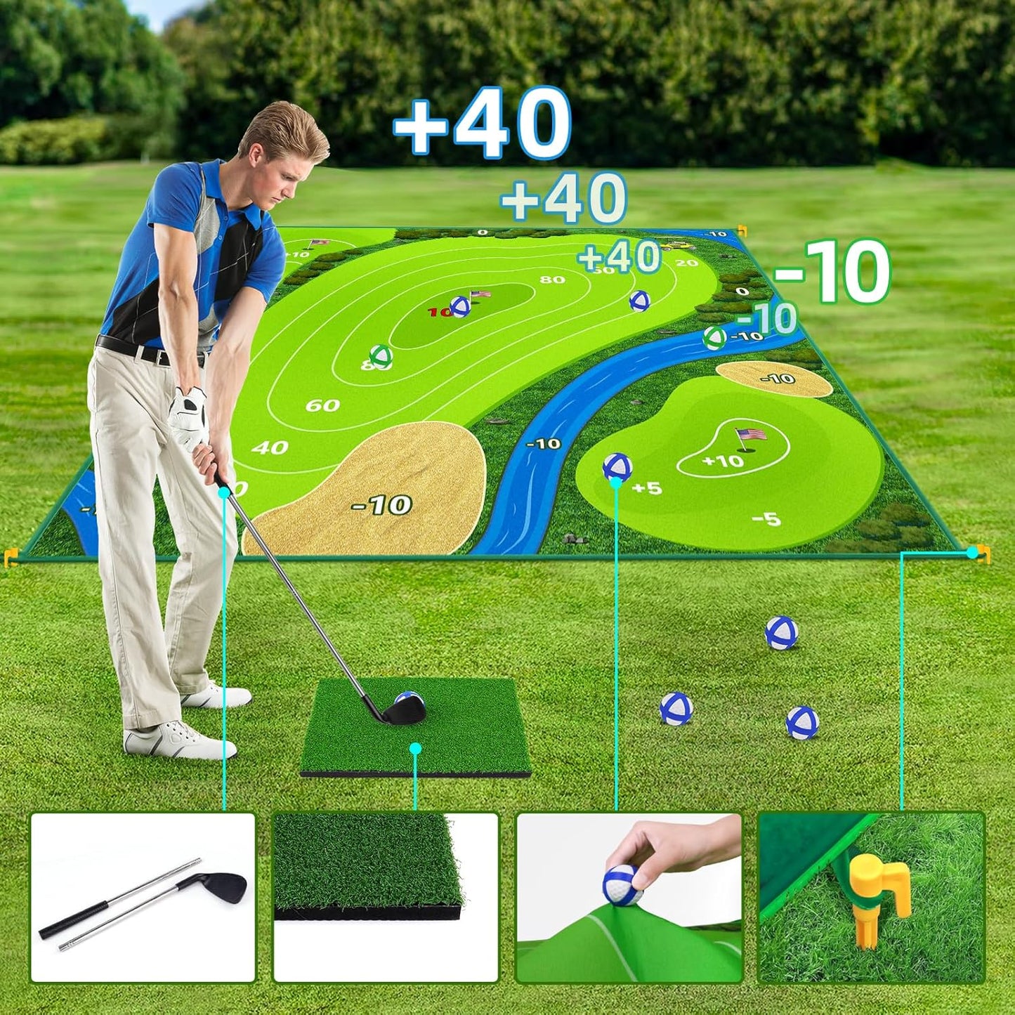 70"X70" Double Sided Golf Chipping Game Golf Hitting Mat 