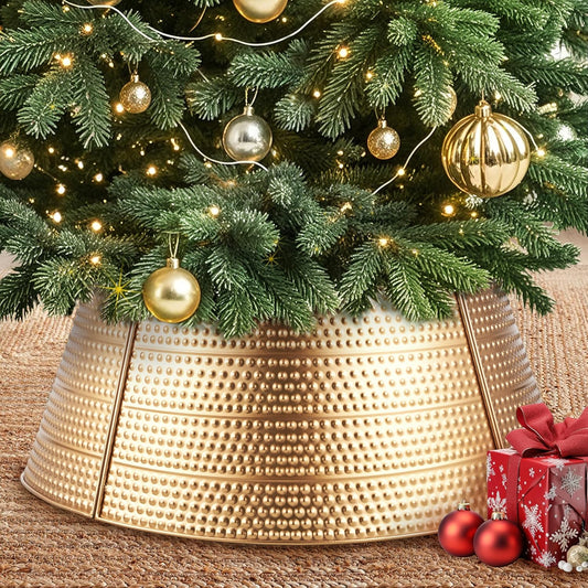 Christmas Tree Collar Xmas Tree Base Christmas Tree Collars for Artificial Trees Xmas Tree Base Cover Tree Skirt for 23 Ft Tree Collar Metal Xmas Tree Ring Christmas Tree Box Stand Gold Hammered