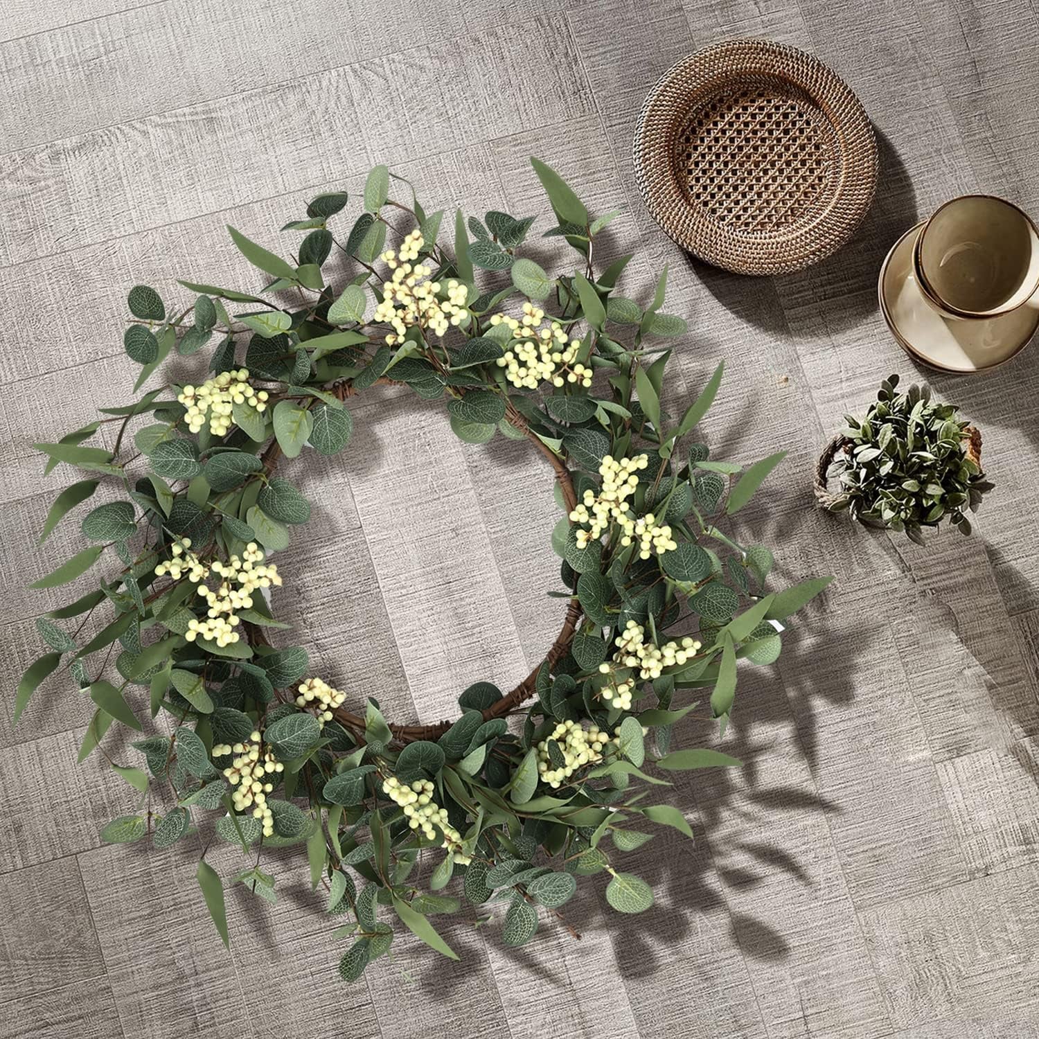 20'' Eucalyptus Wreath for Front Door, Porch, Window - Green Decor for Home, Farmhouse - Spring, Summer, Fall, All Seasons