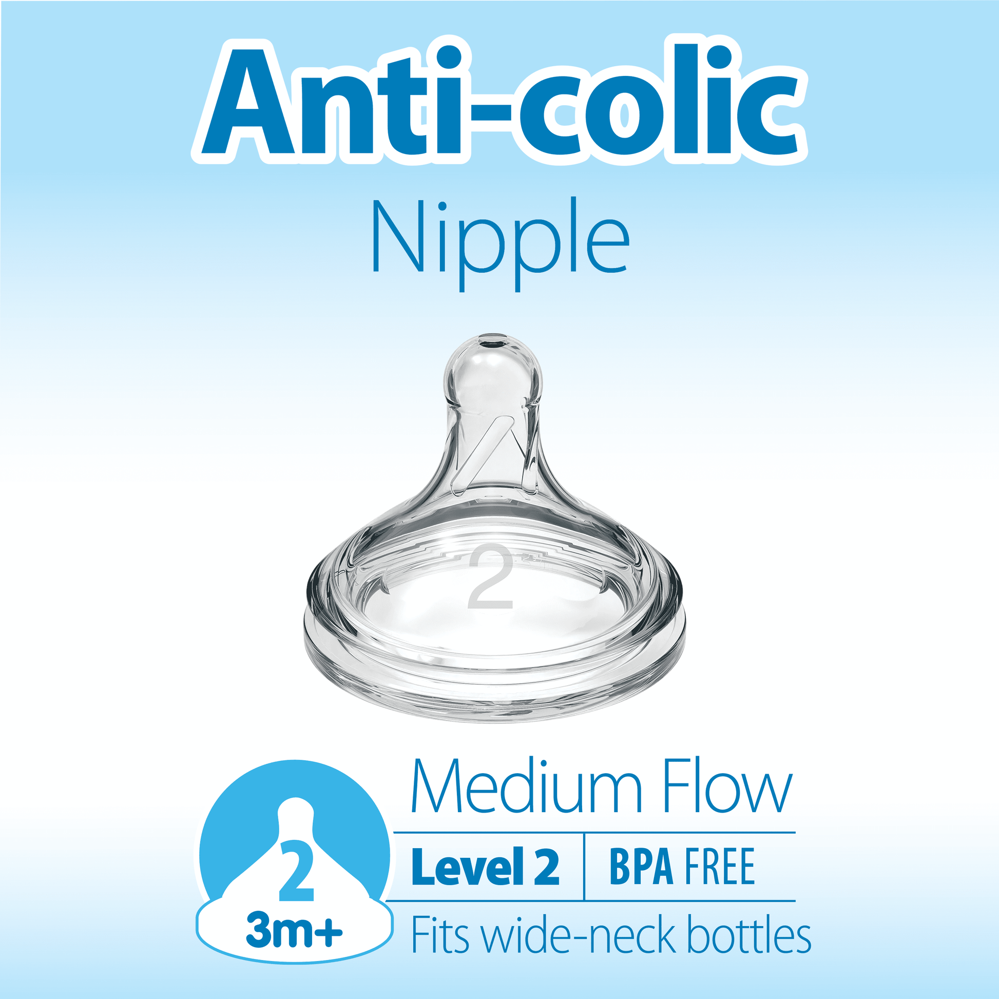 Options+ Wide-Neck Baby Bottle Nipple - Level 2, Medium Flow - 6-Pack - 3M+