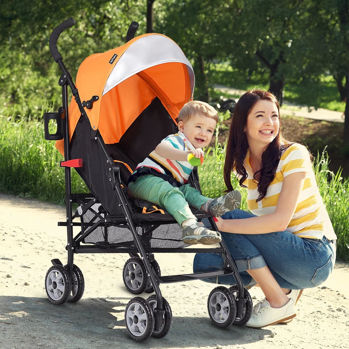 Folding Lightweight Baby Toddler Umbrella Travel Stroller with Storage Basket Orange