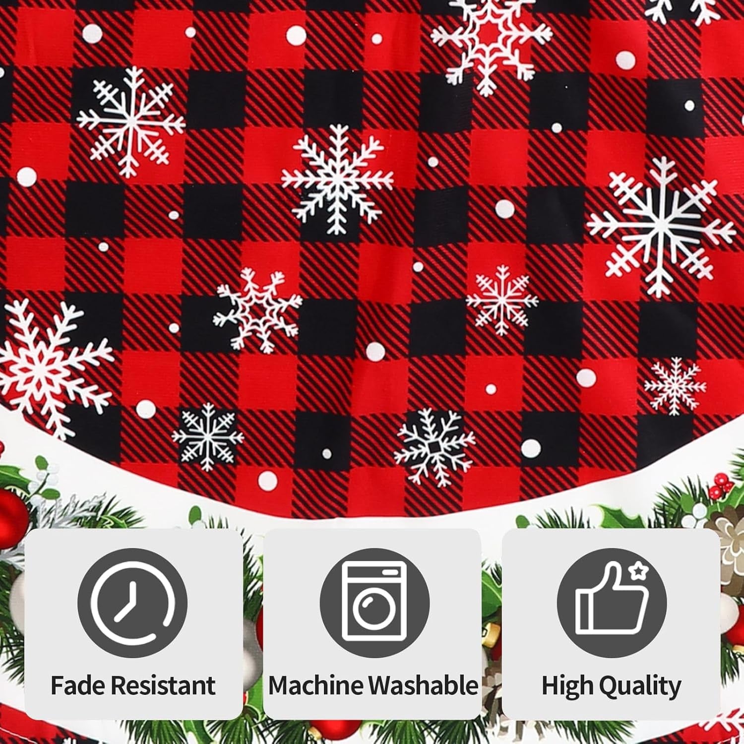 36 Inch Christmas Tree Skirt Red and Black Buffalo Plaid Christmas Tree Skirt,Christmas Tree Skirt Snowflake Bells Decoration, Christmas and New Year'S Eve Holiday Party Outdoor Decoration