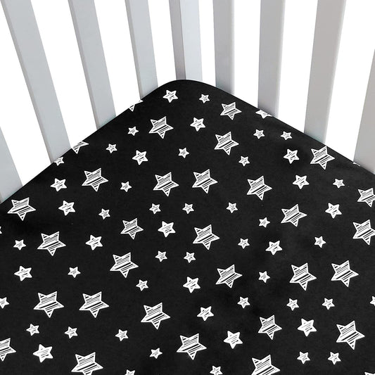 Baby Crib Sheets, Crib Sheets for Boys Girls, Baby Crib Fitted Sheet Snug Fit for Crib Mattress, Silky Soft Microfiber 52'' X 28'' Crib Sheet Fits Standard Size Crib, Black Star