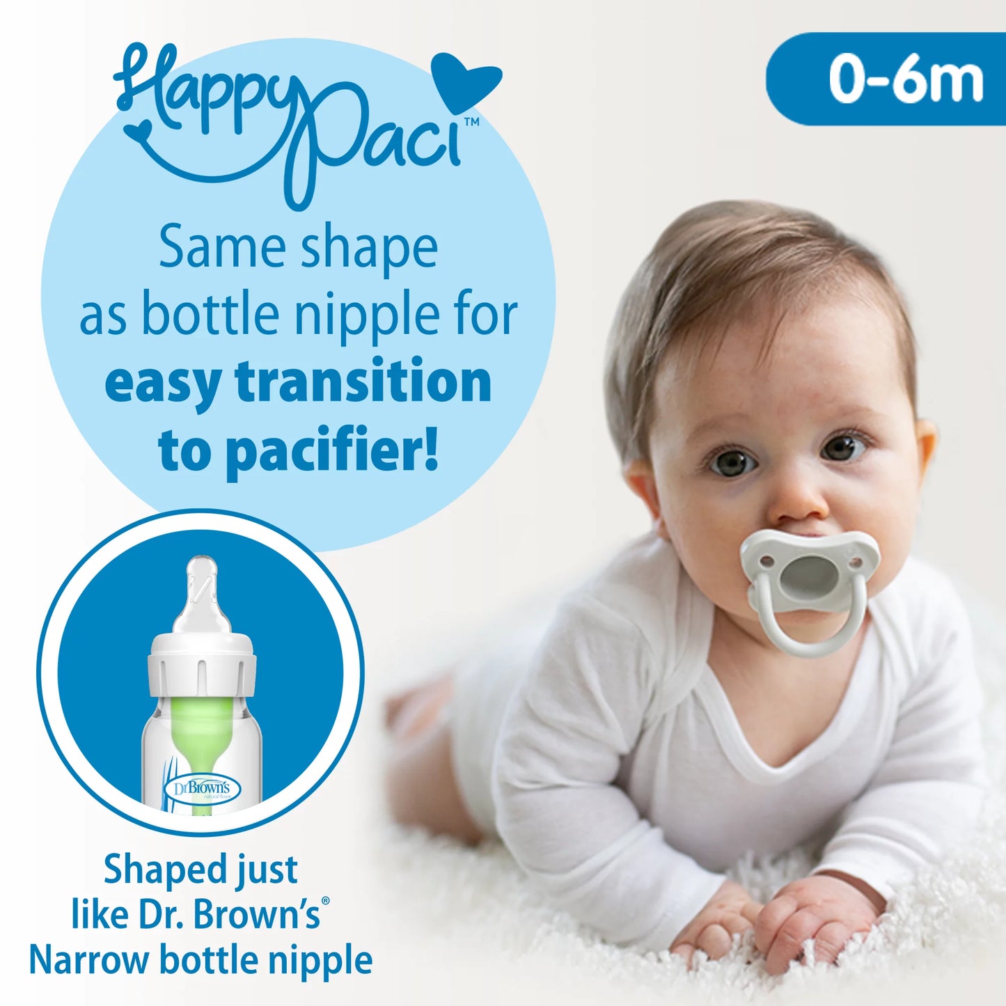 Natural Flow Anti-Colic Options+ Narrow Baby Bottle, 8Oz/250Ml, 3 Pack with Happypaci