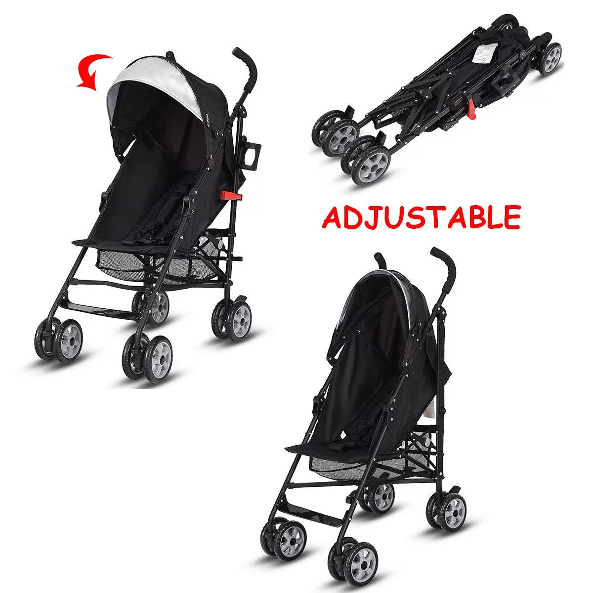 Folding Lightweight Baby Toddler Umbrella Travel Stroller with Storage Basket Black