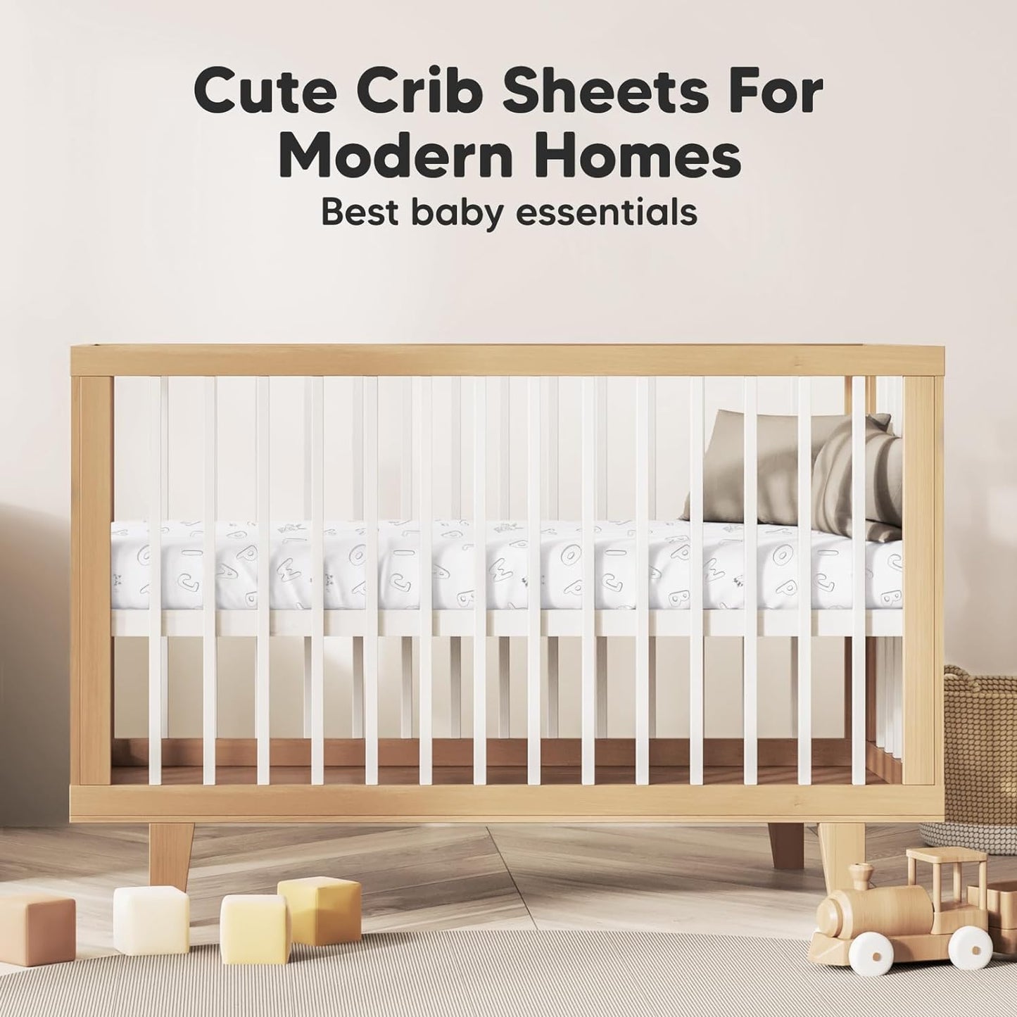 2-Pack Organic Crib Sheets for Boys, Girls - Jersey Fitted Crib Sheet, Baby Crib Sheets Neutral, Crib Mattress Sheet, Cotton Crib Sheets, Breathable Crib Sheet, Baby Mattress Sheets (ABC Land Cloud)