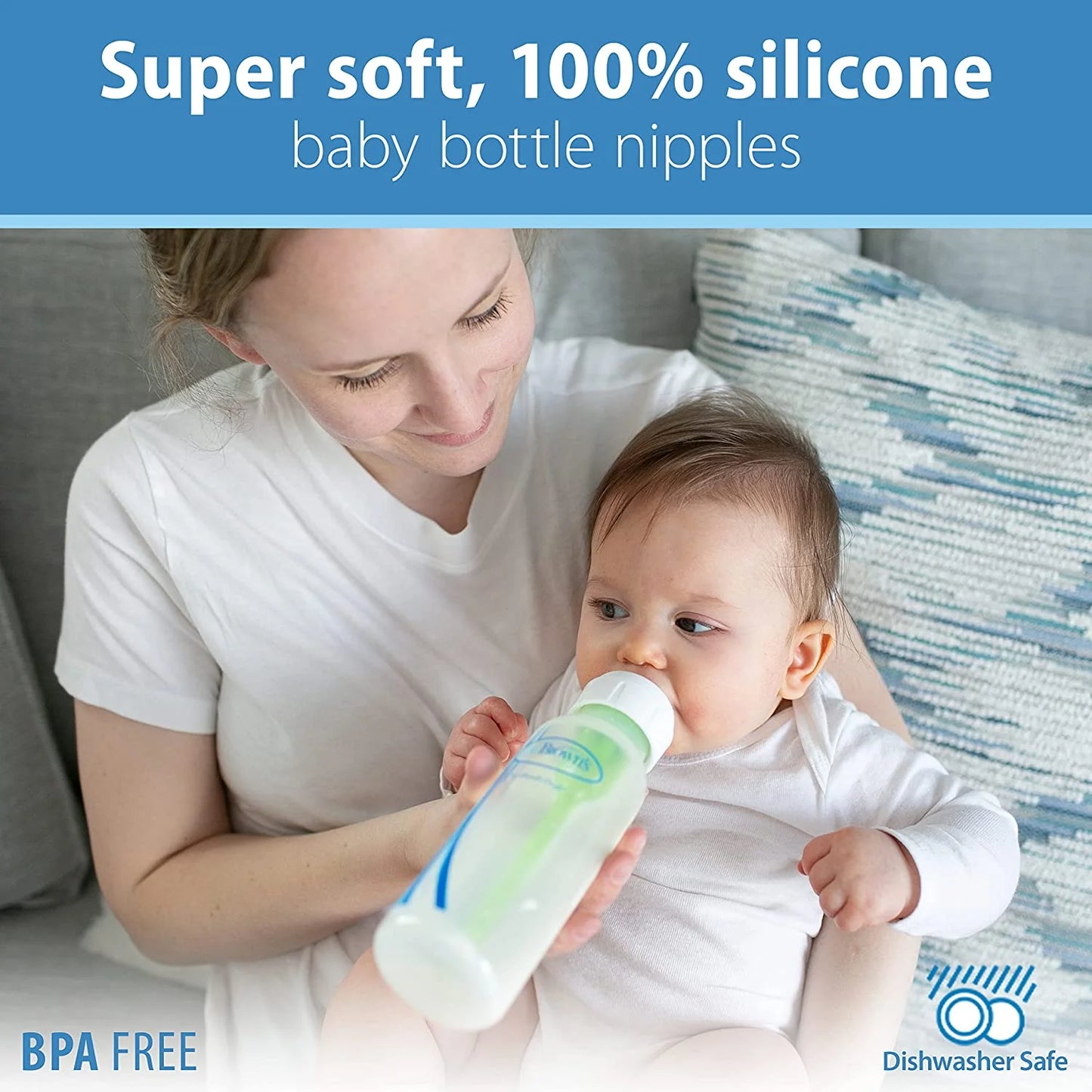 Natural Flow Level 3, Narrow Baby Bottle Nipple, Medium-Fast Flow, 6M+, 100% Silicone, 6 Pack