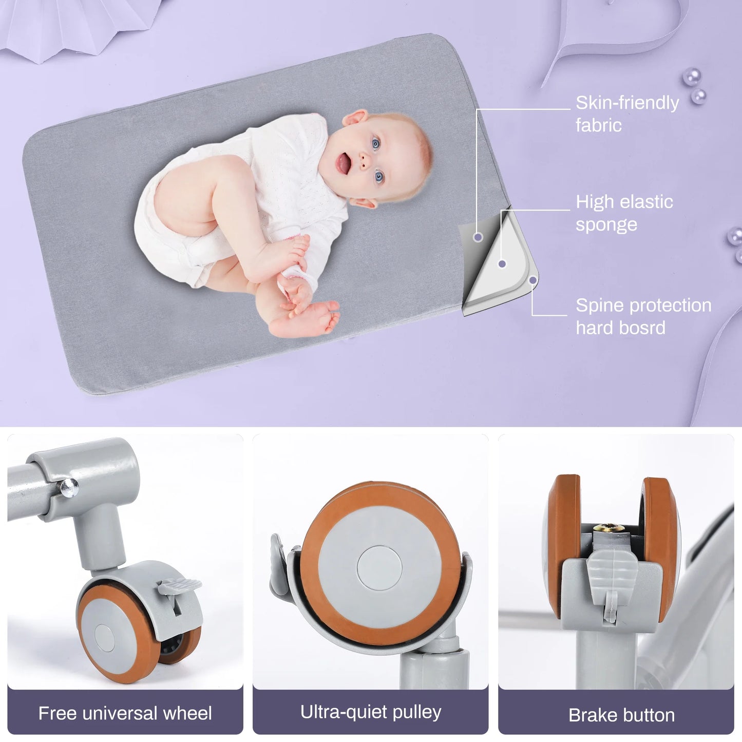 Baby Bassinet Bedside Sleeper Bassinet for 0-6 Months Baby Unisex (Light Grey)
