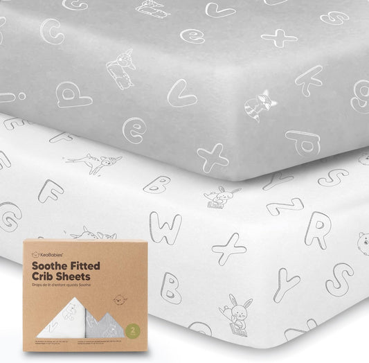 2-Pack Organic Crib Sheets for Boys, Girls - Jersey Fitted Crib Sheet, Baby Crib Sheets Neutral, Crib Mattress Sheet, Cotton Crib Sheets, Breathable Crib Sheet, Baby Mattress Sheets (ABC Land Cloud)