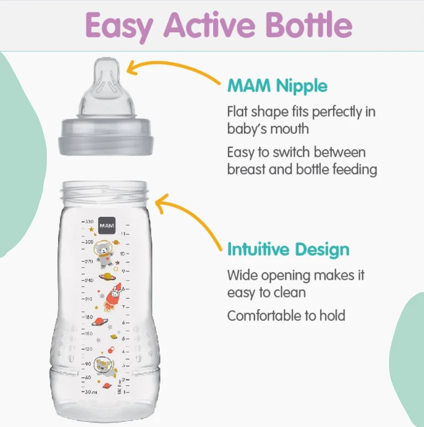 Easy Active Bottle 11 Oz (2-Count), Fast Flow Bottles, 4+ Month, Unisex, Gray Unisex 2 Count (Pack of 1)