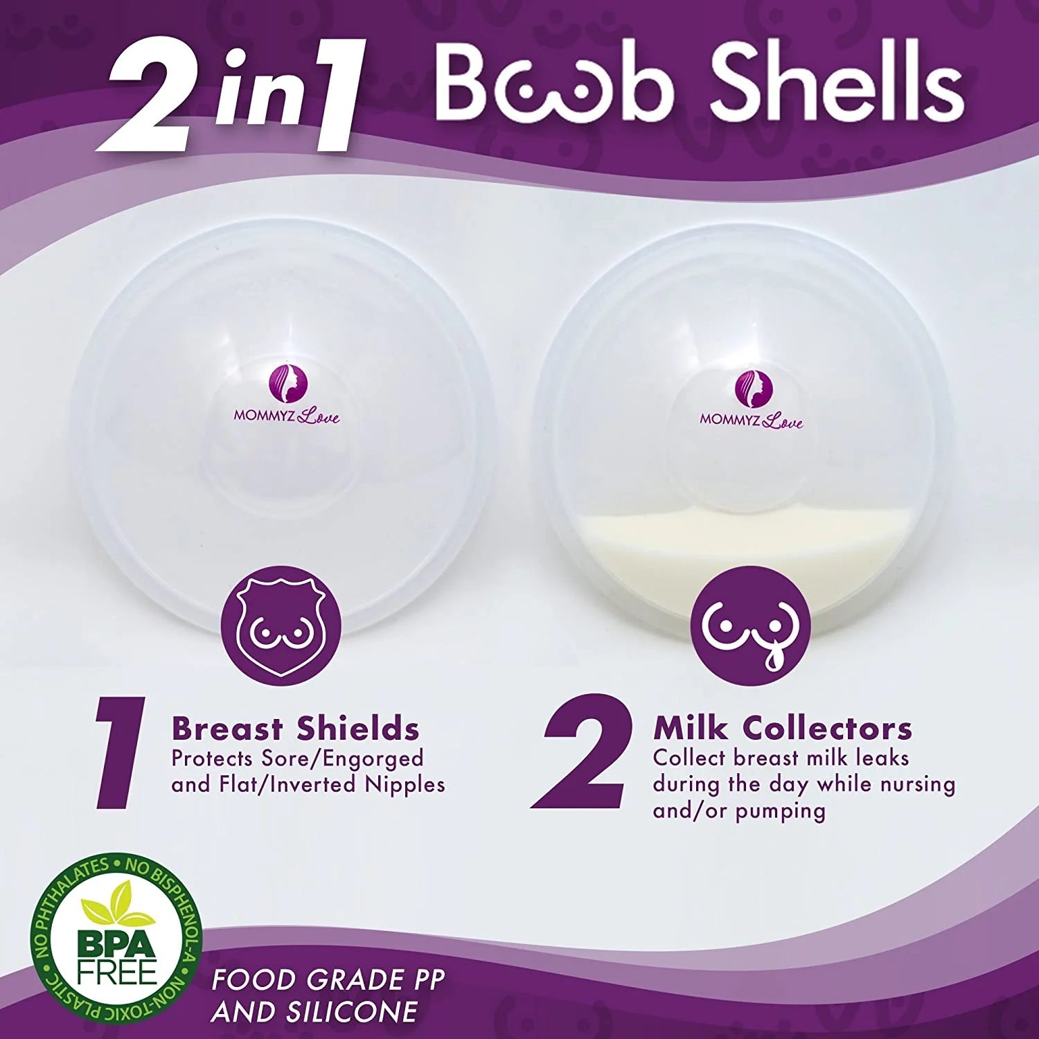 Breast Shell & Milk Catcher for Breastfeeding Relief (2 in 1) Protect Cracked, Sore, Engorged Nipples & Collect Breast Milk Leaks during the Day, While Nursing or Pumping (4 Pack)