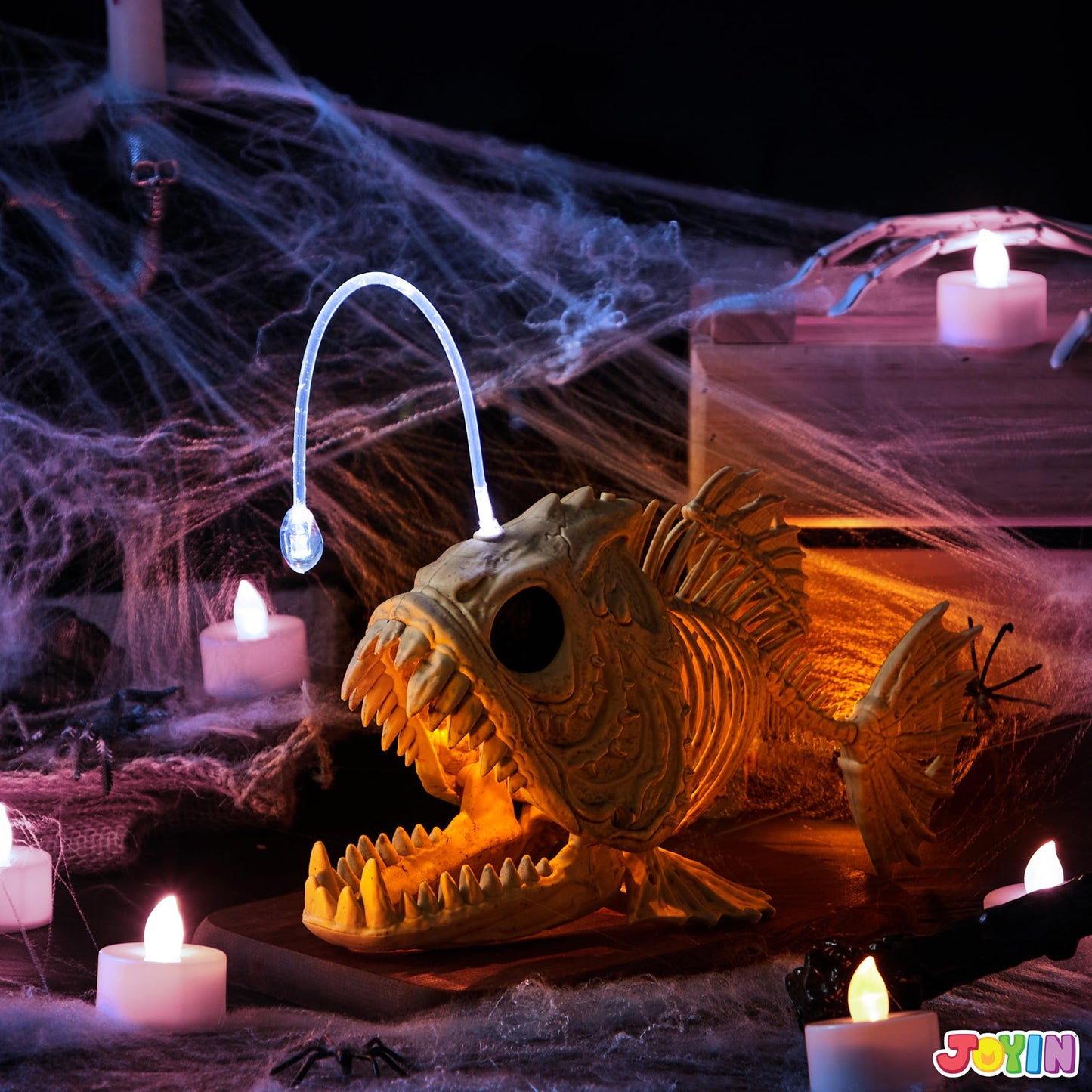 Halloween Skeleton Fish Skeleton Halloween Decor,Plastic Skeleton with LED Eye for Halloween Decoration Outdoor Haunted House Party