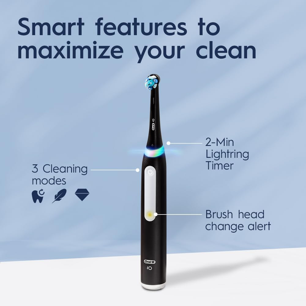 Io Deep Clean Rechargeable Electric Powered Toothbrush, Black with Io Series 3 Limited, 2 Brush Heads and Travel Case - Pressure Sensor to Protect Gums - 3 Cleaning Settings - 2 Minute Timer