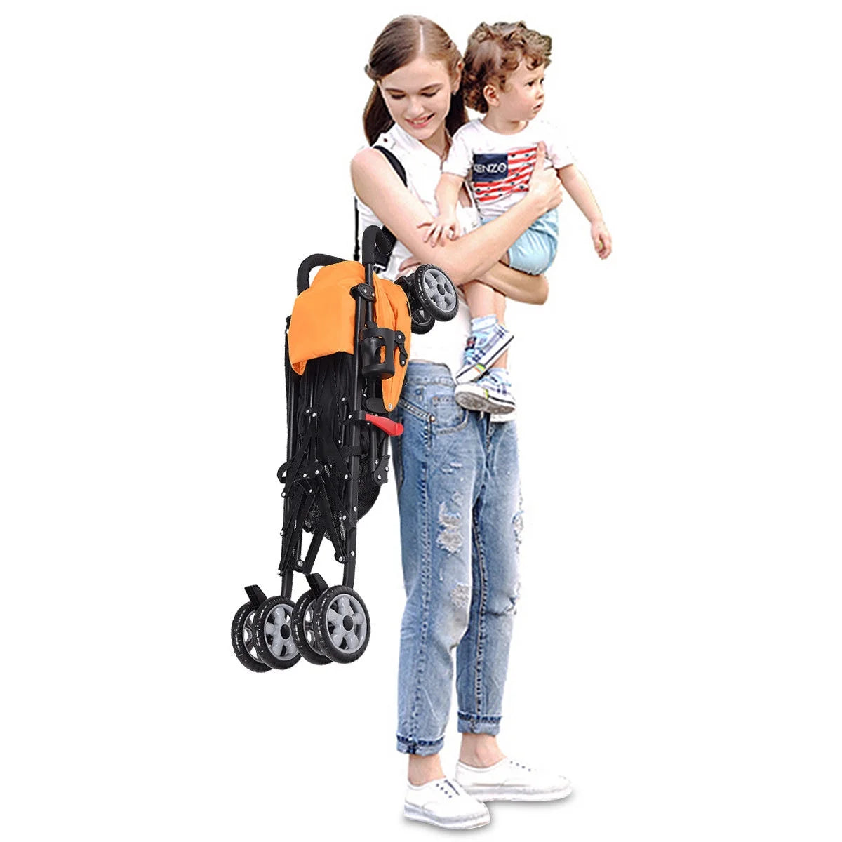 Folding Lightweight Baby Toddler Umbrella Travel Stroller with Storage Basket Orange