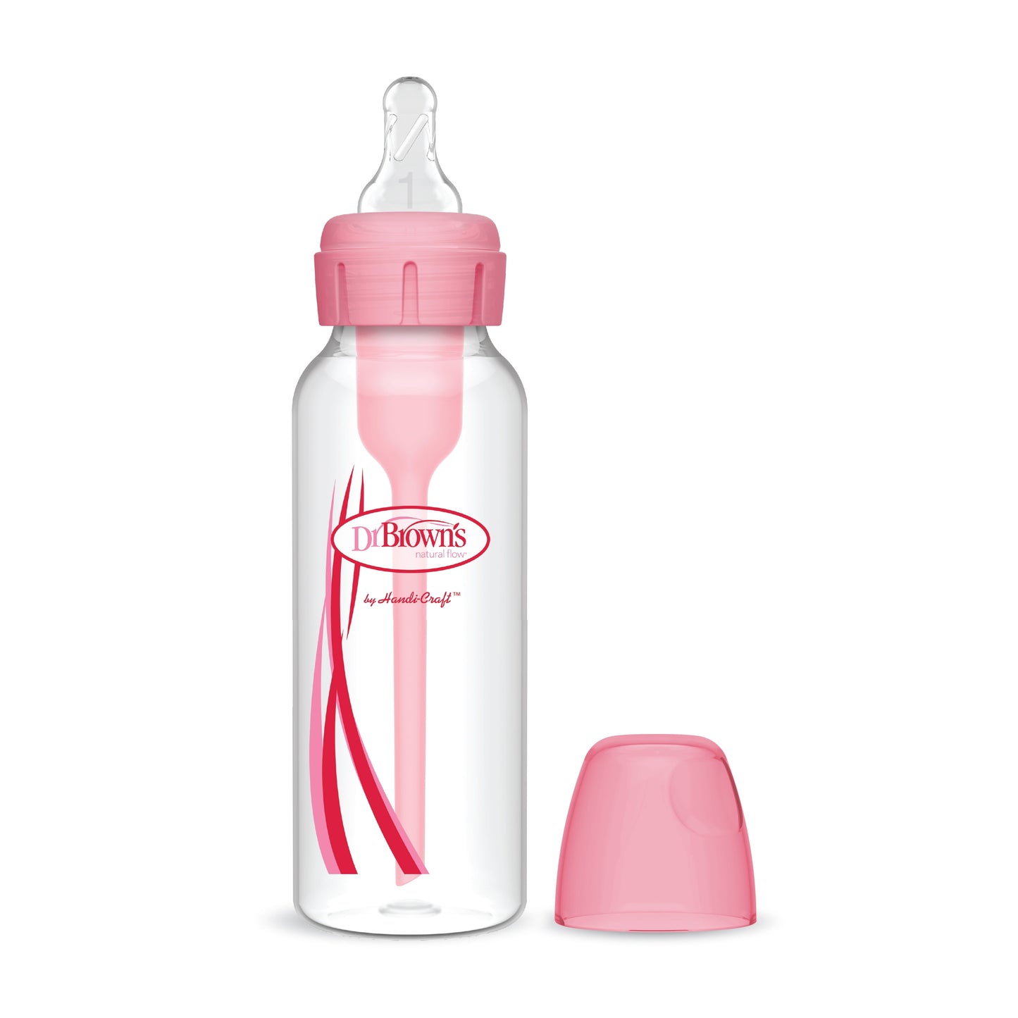 Natural Flow Anti-Colic Options+ Narrow Baby Bottle, 8Oz/250Ml, Level 1 Slow Flow Nipple, 1-Pack, Pink, 0M+