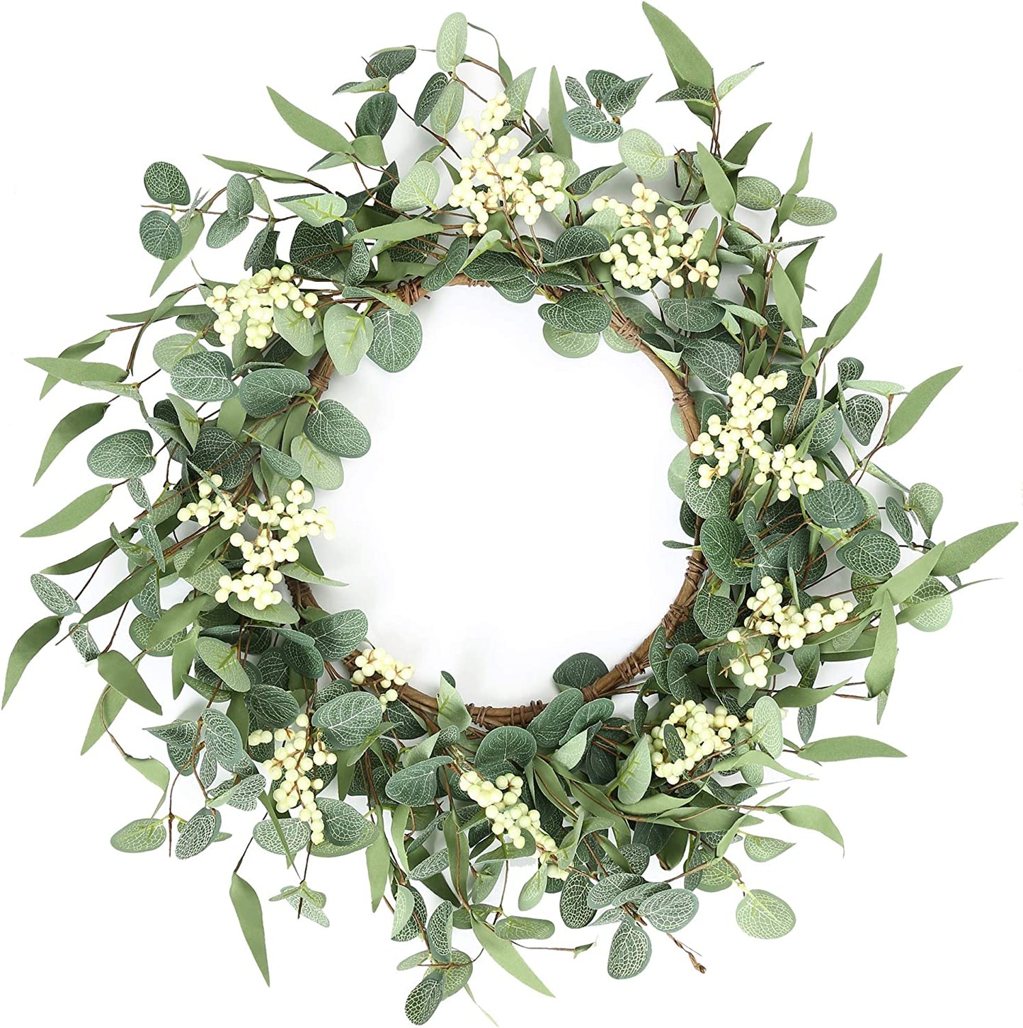 20'' Eucalyptus Wreath for Front Door, Porch, Window - Green Decor for Home, Farmhouse - Spring, Summer, Fall, All Seasons