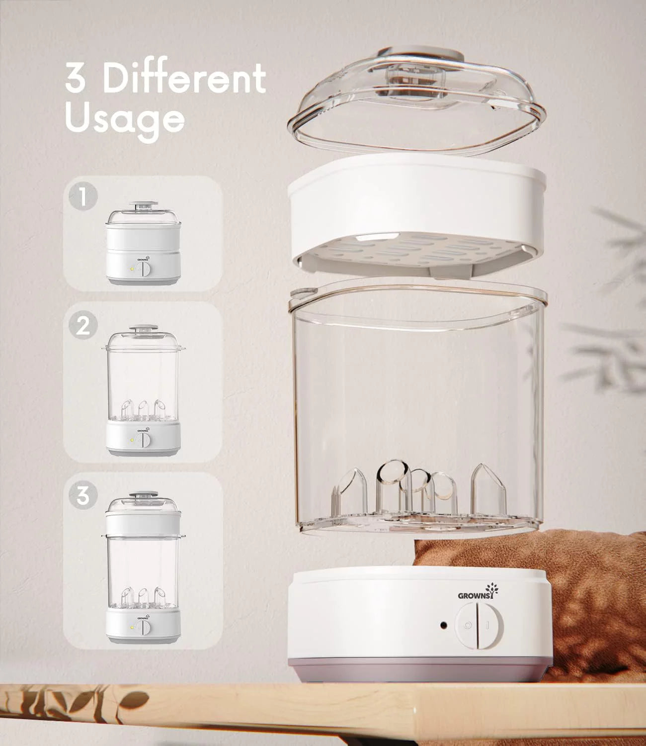 Baby Bottle Steam Sterilizer with Timer for Baby Bottles, Pacifiers, Pump Part,Toys White