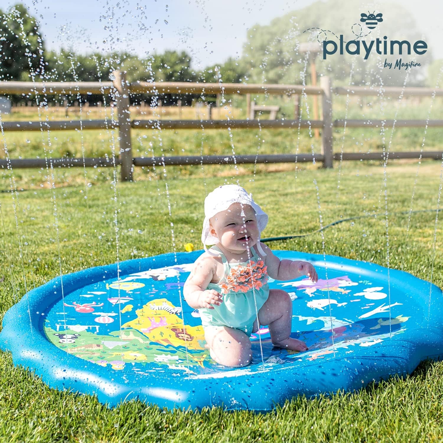 Sprinkler Splash Pad for Toddlers 1-3, 59 In., Water Toys for Dogs, Kids, Outdoor Baby Toys Ideal for Playtime and Cooling off Outside, Easy to Setup, Ideal for Summer and Backyard Activities