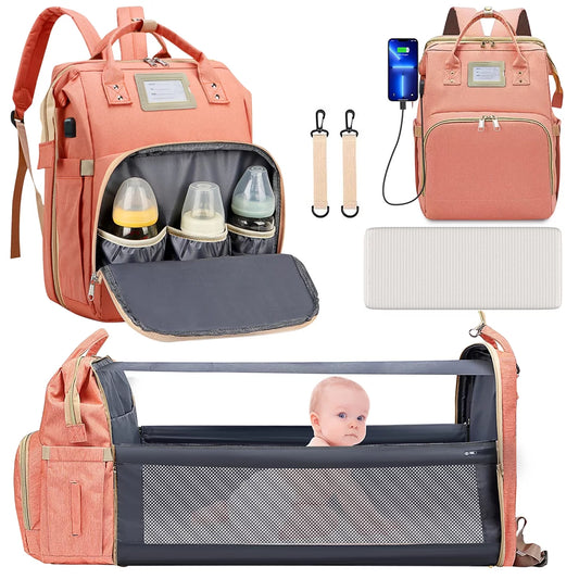 Multifunctional Baby Diaper Bag with Changing Station (Pink)