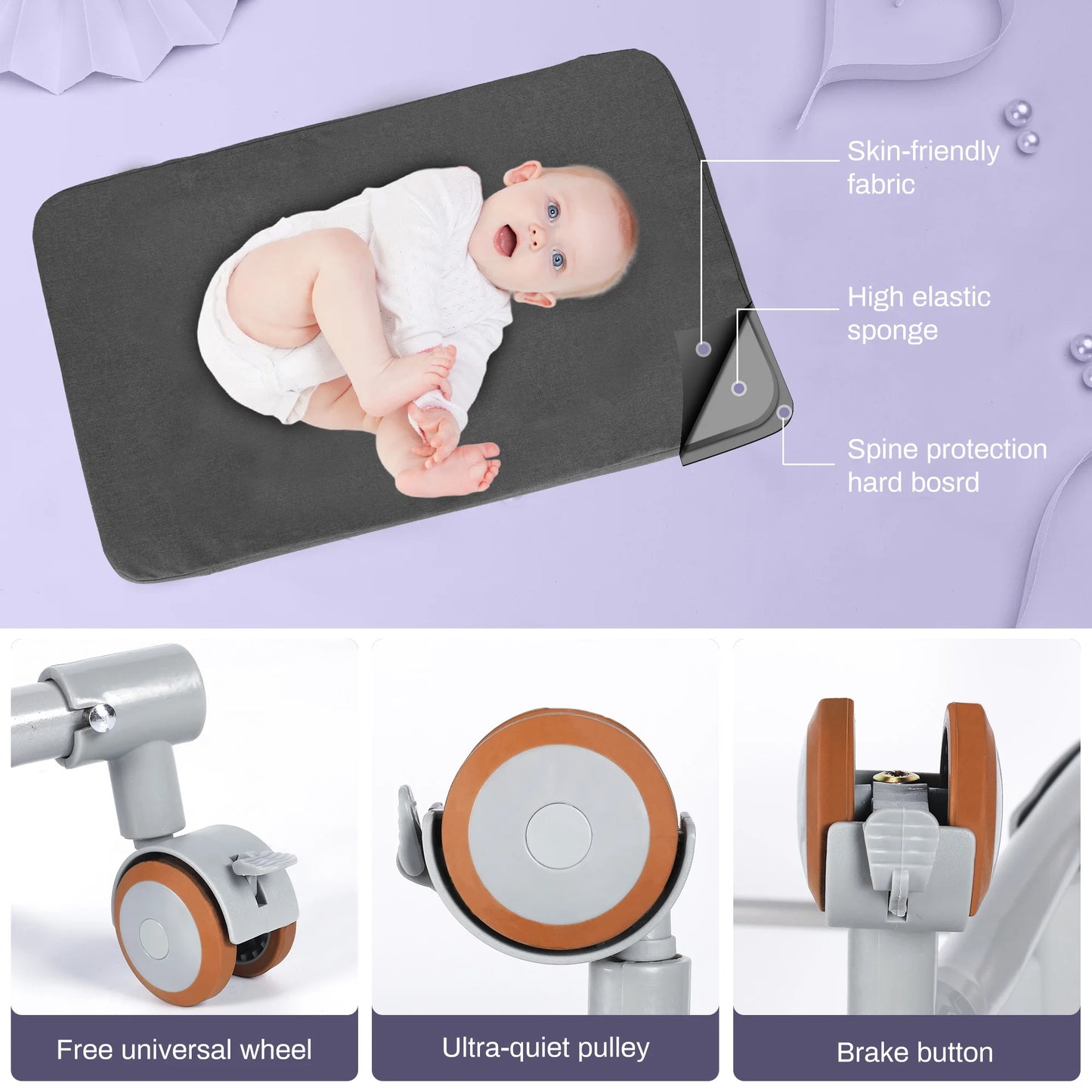 Baby Bassinet Bedside Sleeper Bassinet for 0-6 Months Baby Unisex (Dark Gray)