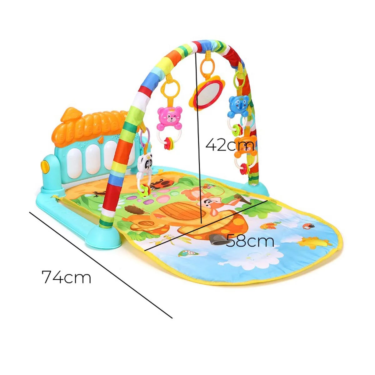 Baby Gym Play Mats Mulitcolor 3 in 1 Kick and Play Piano Gym Activity Center for Infants, Journey of Discovery Activity Gym and Play Mat with Music and Lights
