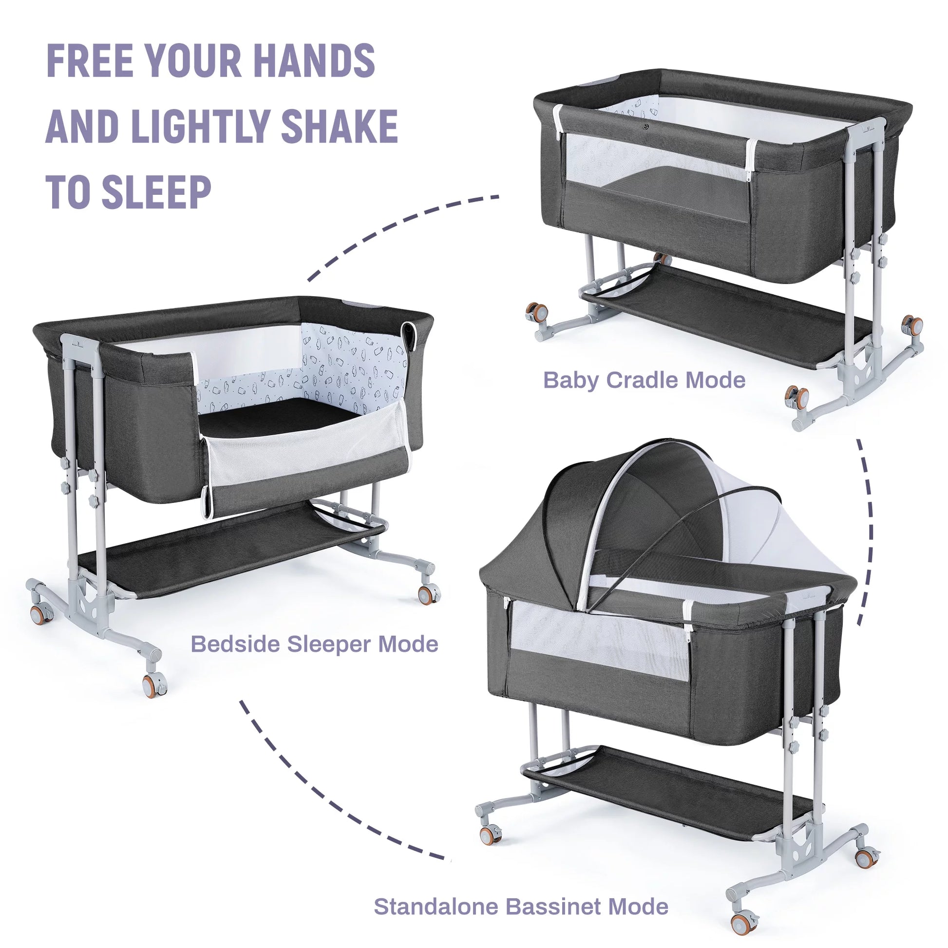 Baby Bassinet Bedside Sleeper Bassinet for 0-6 Months Baby Unisex (Dark Gray)