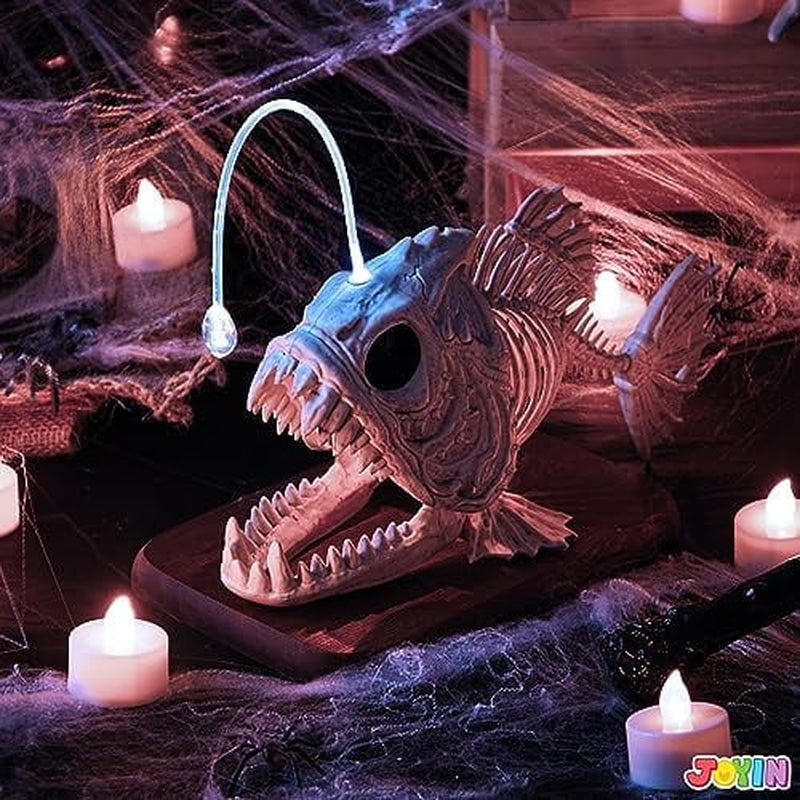 Halloween Skeleton Fish Skeleton Halloween Decor,Plastic Skeleton with LED Eye for Halloween Decoration Outdoor Haunted House Party