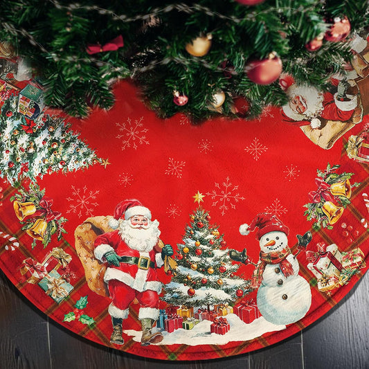 Double Sided Snowman Reindeer Santa Snowman Snowflake Christmas Tree Skirt, Snowman Tree Skirt for Winter Holiday Party Christmas Tree Skirt Decoration, 48 Inch Pink Tree Skirt